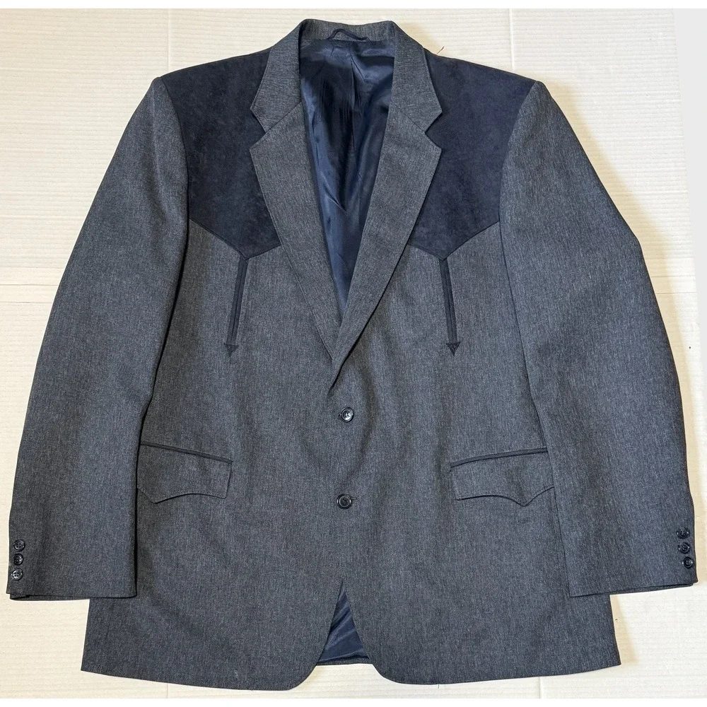 CIRCLE S Dallas Texas - Men's VTG Western Blazer Jacket Gray Suede Yoke USA -48L
